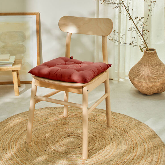 Stoelkussentje in effen katoenen zeildoekstof - set van 2 (terracotta)