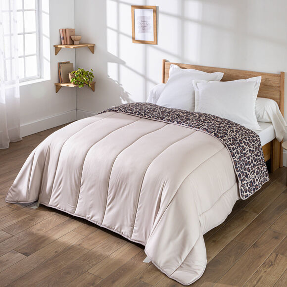 Couette microfibre motif l&eacute;opard 200 g/m&sup2; (sable / noir)