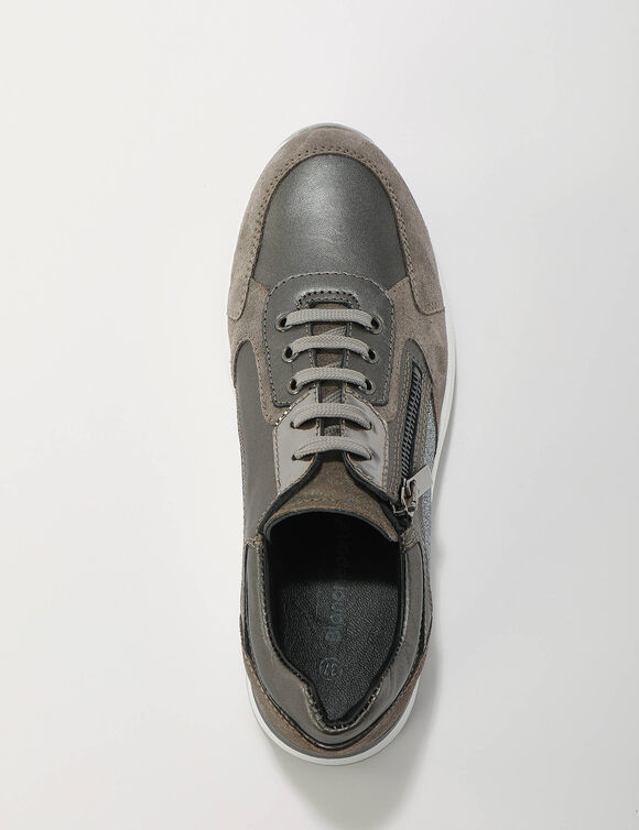 Leren sneakers met doorloopzool (grijs)
