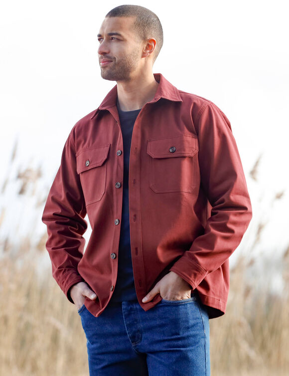 Surchemise boutonnée twill toucher peau de pêche (bordeaux)