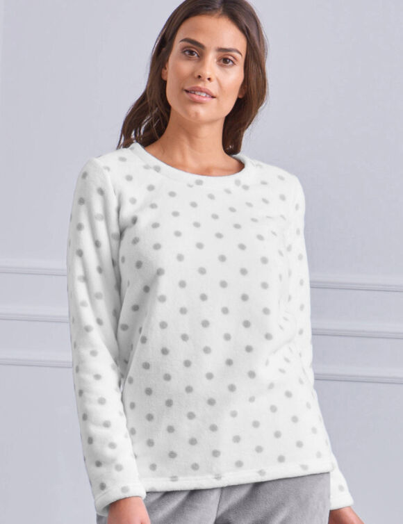 Pyjama polaire imprim&eacute; pois toucher peluche manches longues (gris)