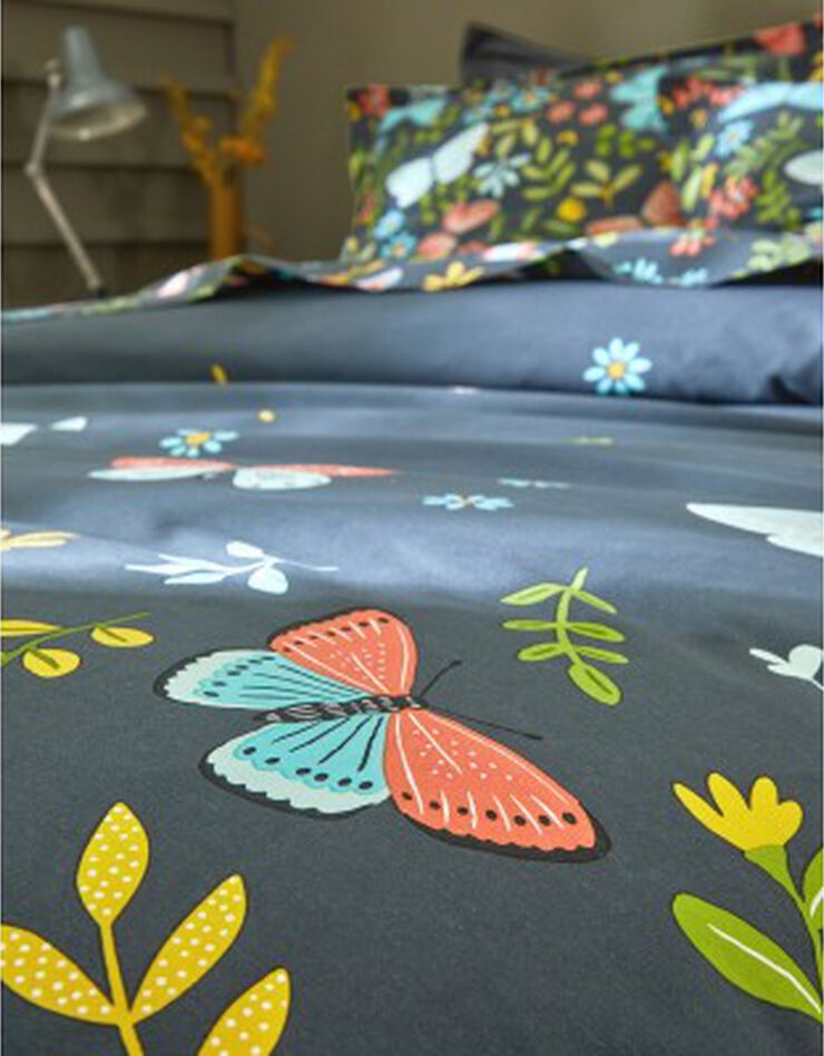 Linge de lit Envolée en coton à motifs papillons, bleu marine, hi-res image number 5
