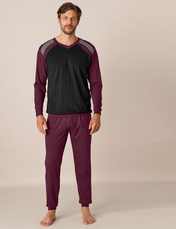 Driekleurige pyjama - set van 2 (bordeaux / grijs)