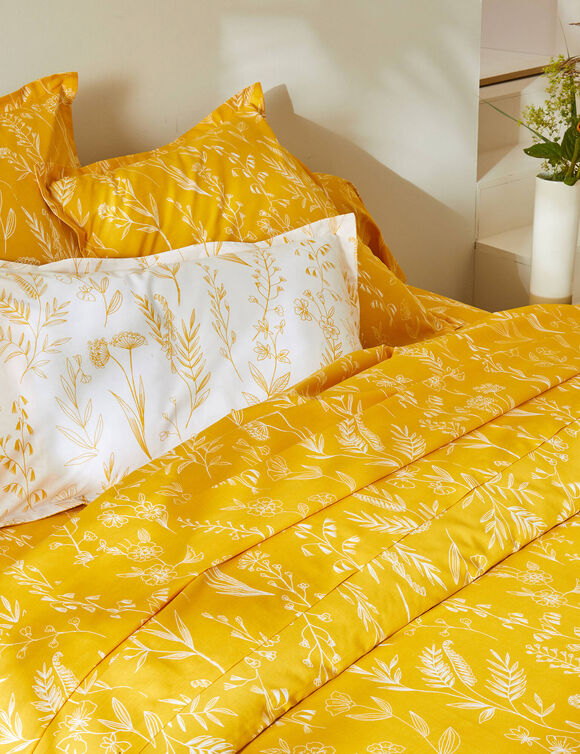 Linge de lit Alessia en coton imprimé fleuri (jaune)