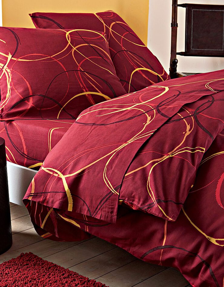 Linge de lit Noémie polycoton imprimé cercles (bordeaux)
