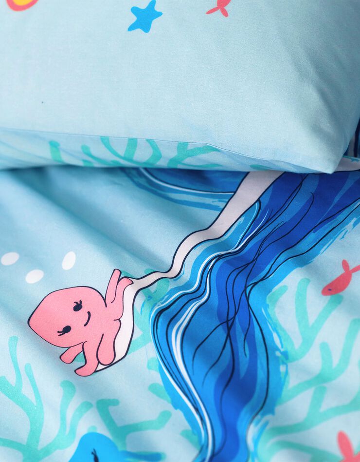 Linge de lit enfant à motifs sirènes Doris 1 personne - coton (lagon)