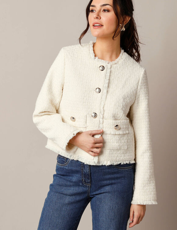Veste courte effet tweed, laine mélangée (écru)