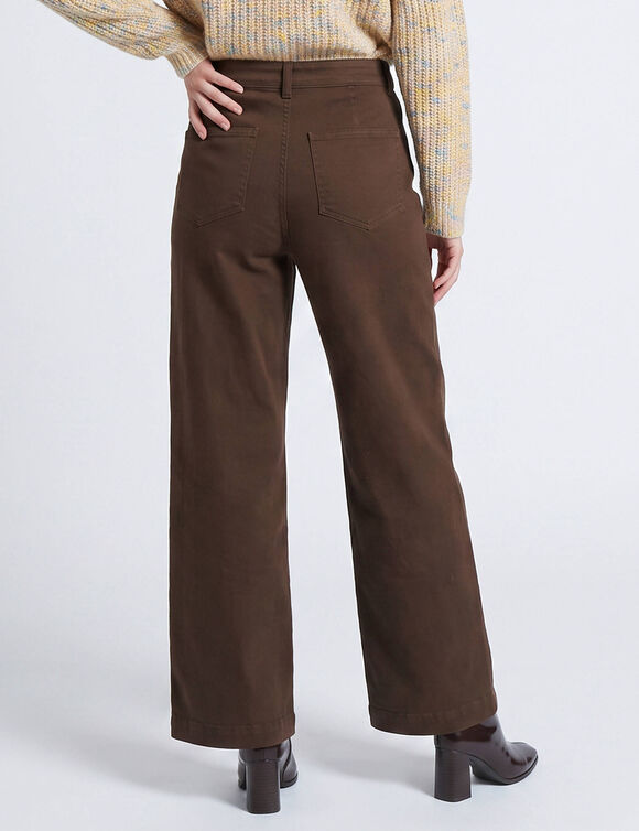 Pantalon large d&eacute;tails plis piqu&eacute;s, petite stature (chocolat)