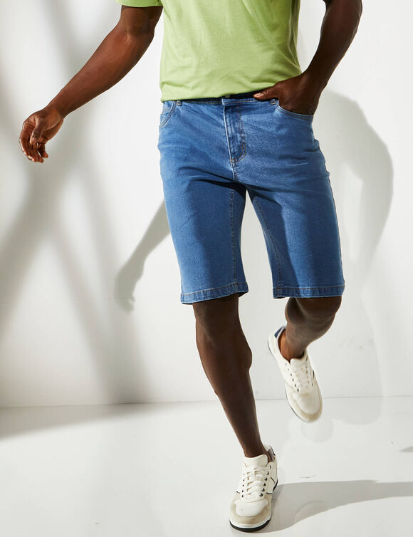 Bermuda denim stretch ceinture élastiquée côtés (bleached)
