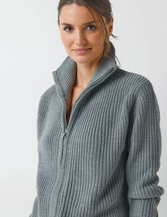 Gilet zippé en maille perlée (chiné grijs)