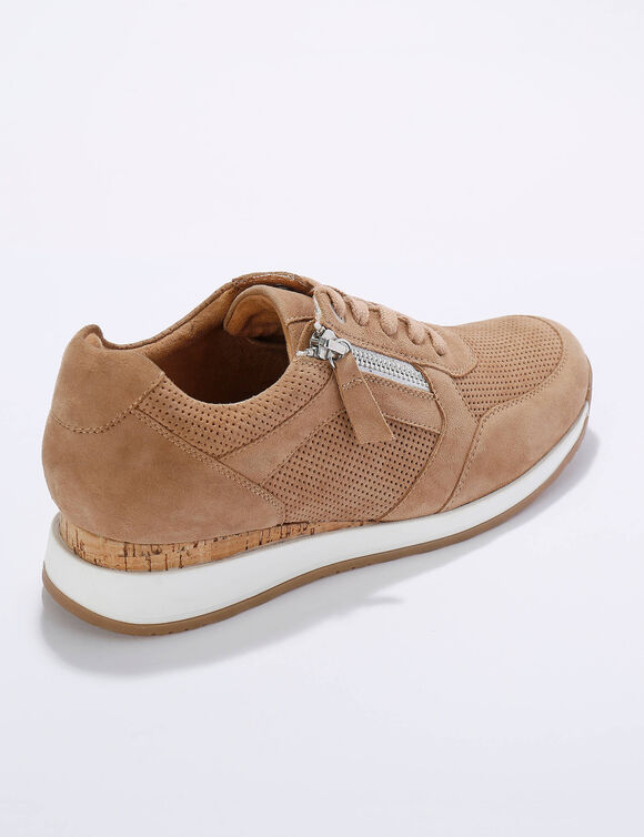 Sneakers met ritssluiting van soepel leer met zool van twee materialen (beige)