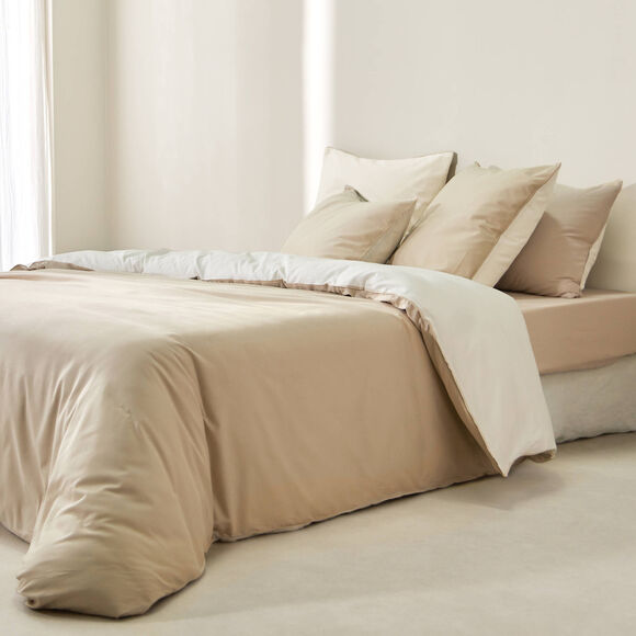 Linge de lit uni bicolore - coton 57 fils/cm&sup2; (&eacute;cru / sable)