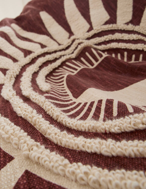 Plaid textur&eacute; motif soleil (bordeaux / &eacute;cru)