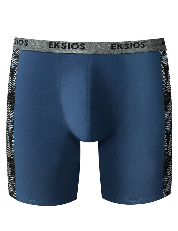 Boxer long imprim&eacute; c&ocirc;t&eacute; coupe short - lot de 2 (noir + bleu)