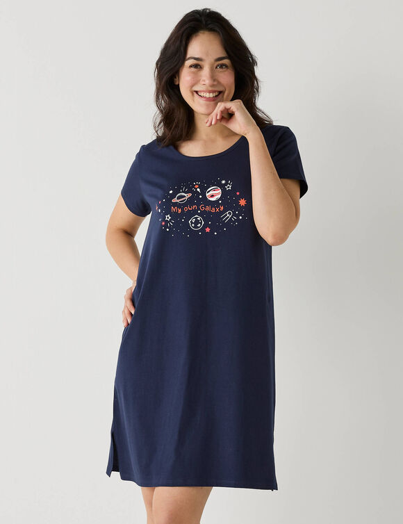Chemise de nuit courte motif galaxie manches courtes (marine)