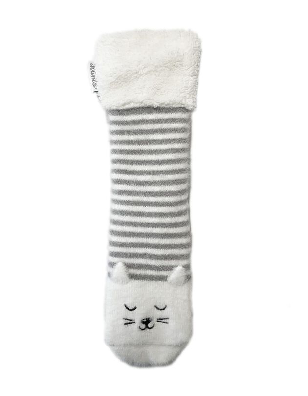 Pantoffelsokken in pluchetricot, volledig gevoerd (ecru / grijs)