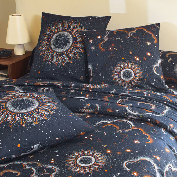 Linge de lit Helios en coton imprimé (marine)