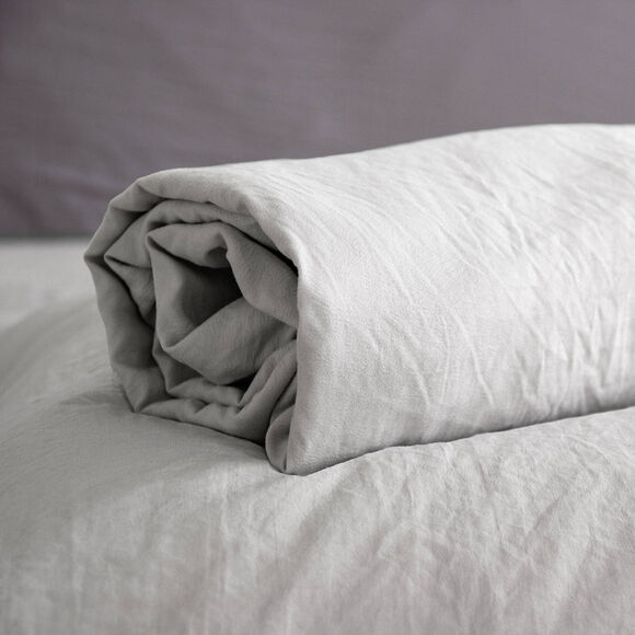 Drap-housse uni microfibre lavée bonnet 28 cm (gris clair)