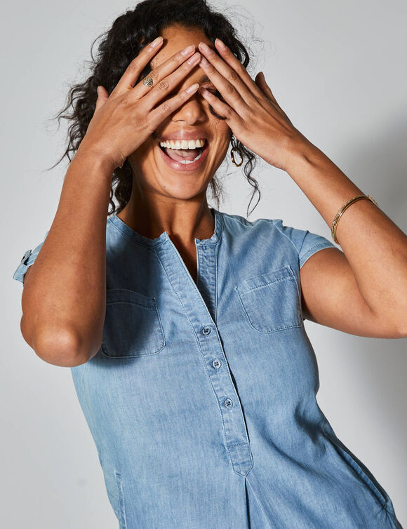 Robe col tunisien, denim l&eacute;ger (bleached)