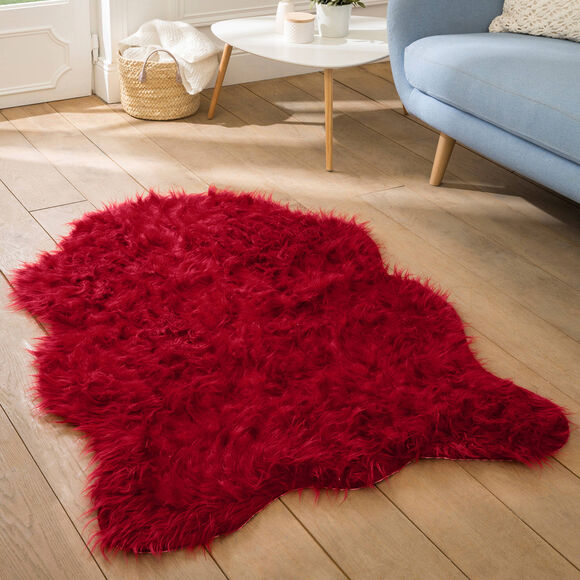 Tapis poils forme peau de bête (rouge)