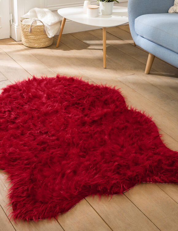 Tapis poils forme peau de bête (rouge)