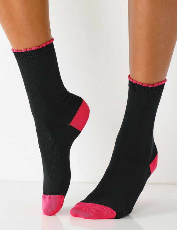 Mi-chaussettes contrast&eacute;es - lot de 5 paires (noir)
