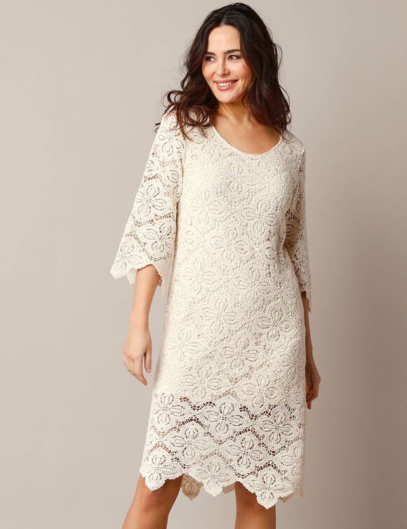 Robe courte macramé, manches 3/4 (écru)
