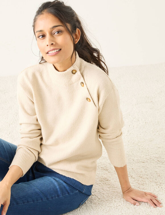 Pull col montant boutonné (beige chiné)