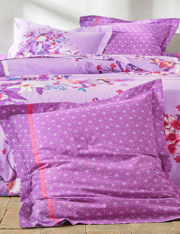 Linge de lit Birdy en coton imprimé oiseaux (parme)