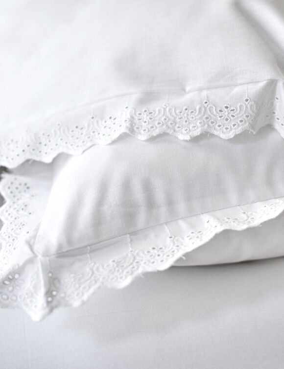 Linge de lit blanc brod&eacute; - coton 57 fils/cm&sup2; (blanc)