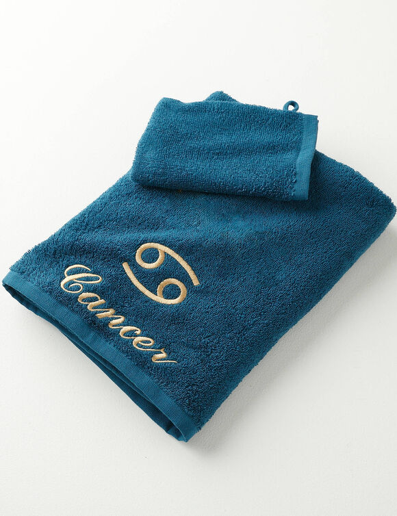 Handdoeken met "Cancer" borduursel - 420 g/m2 (pauwblauw)