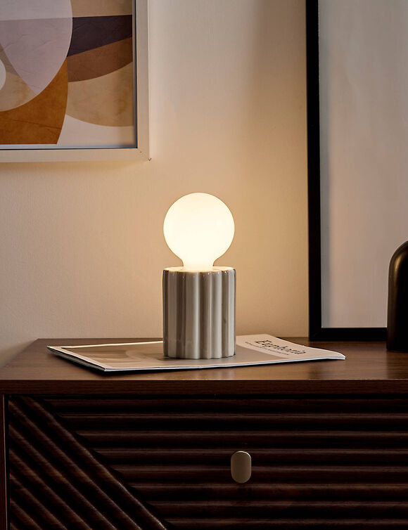 Staande ledlamp in keramiek (taupe / wit)