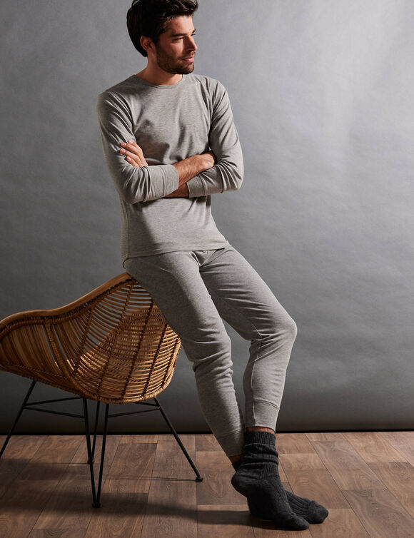 T-shirt sous-vêtement homme col rond manches longues chaleur douce - lot de 2 (gris chiné)