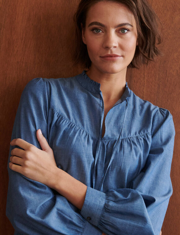 Blouse met jeanslook en lange mouwen, chambray (stone)