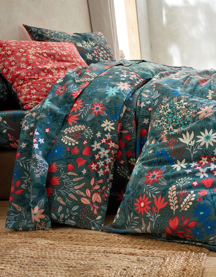 Bedlinnen Flore in katoen met bloemenprint (eucalyptus)
