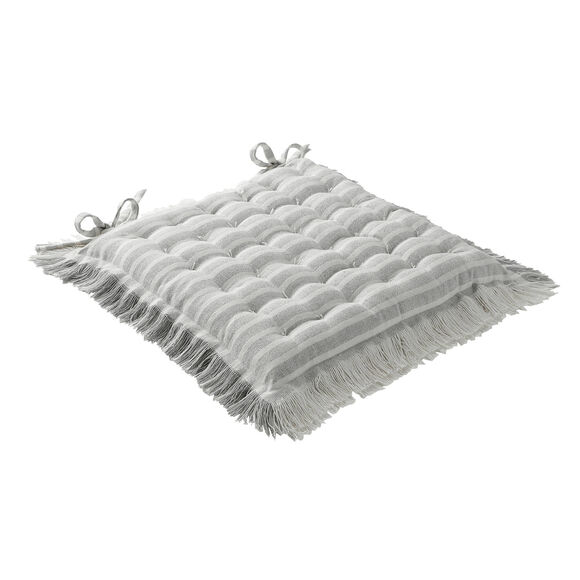 Galette de chaise carrée rayée à franges - lot de 2 (gris perle)