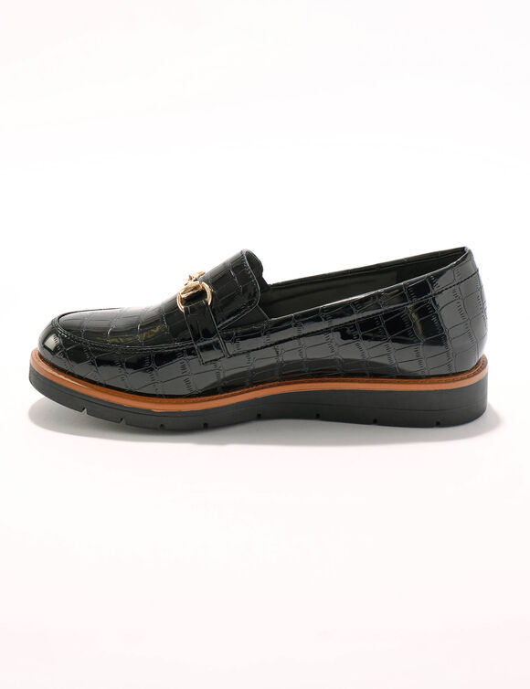 Mocassins &agrave; mors semelle compens&eacute;e - effet croco verni  (noir)