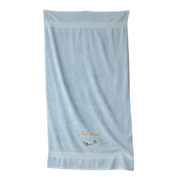 Collectie in badstof, kinderen, geborduurde panda, personaliseerbaar, in katoen (gletsjerblauw)