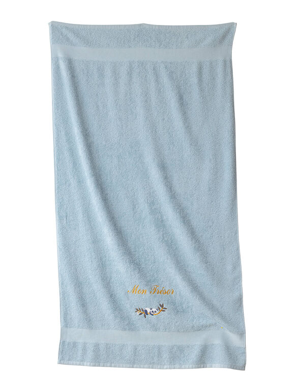 Collectie in badstof, kinderen, geborduurde panda, personaliseerbaar, in katoen (gletsjerblauw)