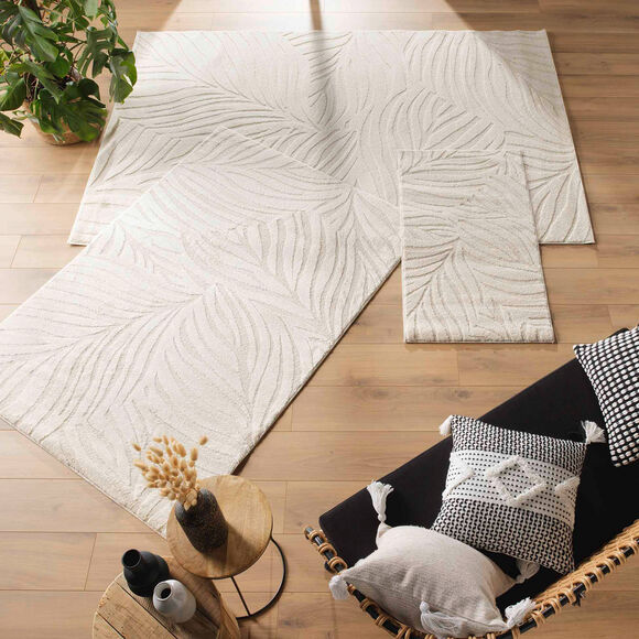 Tapis rectangulaire, motif v&eacute;g&eacute;tal en relief (naturel)