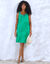 Robe courte évasée décolleté macramé, unie (vert)