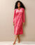 Chemise de nuit longue en velours damassé, manches longues (cerise)