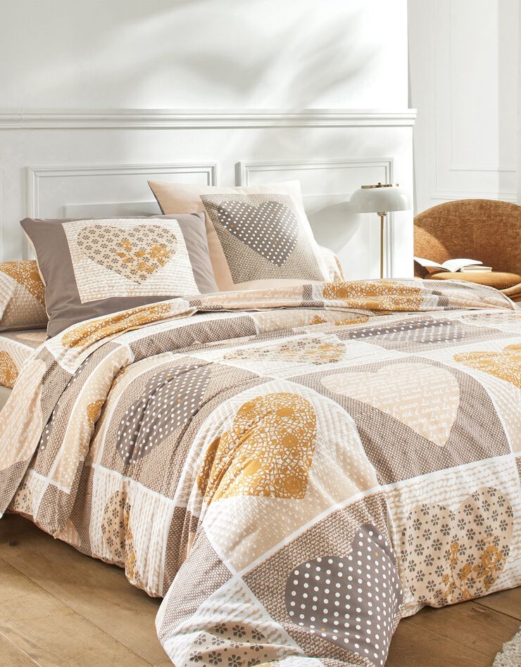Bedlinnen Lovely in flanel met hartjesprint (beige / karamel)