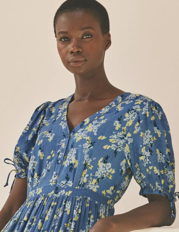 Robe imprim&eacute;e manches courtes en cr&eacute;pon (grijsblauw)