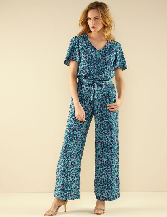 Blouse imprimé minimaliste manches courtes (émeraude / violine)