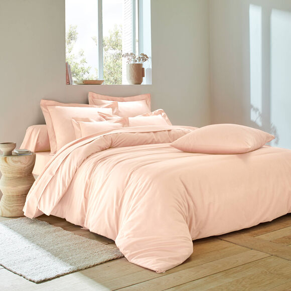 Linge de lit uni coton  (rose poudré)