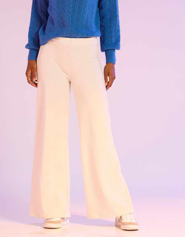 Pantalon large en velours hyper confort (beige)