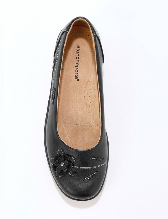Ballerines à fleur appliquée largeur confort (noir)