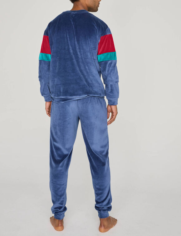 Pyjama tricolore velours manches longues (marine)