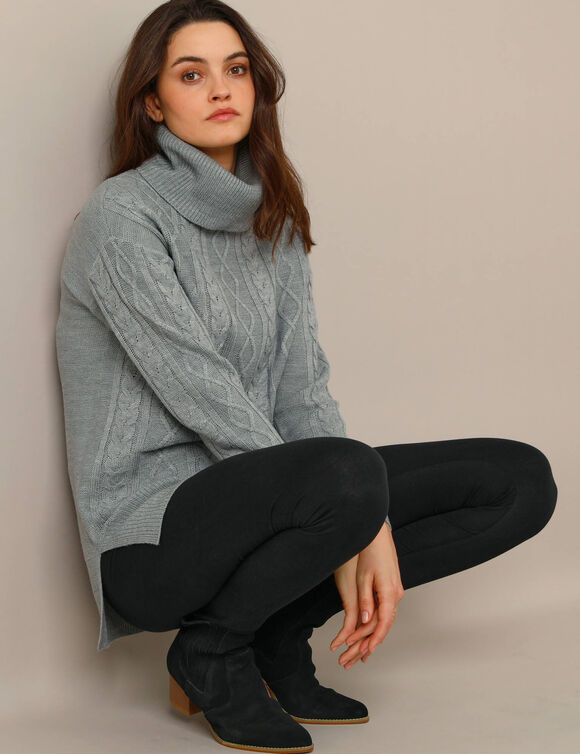Pull tunique torsadé à col roulé (gris chiné)